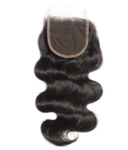 100% human hair body wave closure 4*4 wig by tresses with white background